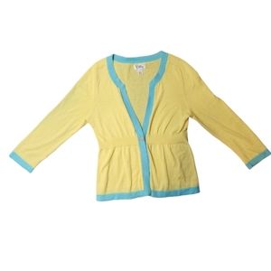 Lilly Pulitzer Cardigan Yellow Aqua Blue Trim Sz Small